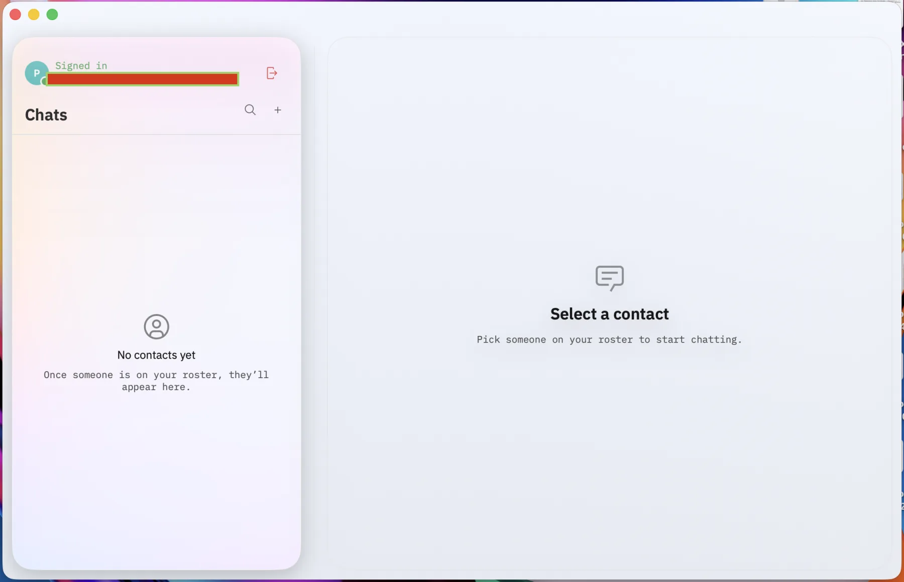 Mach signed in with an empty contact list